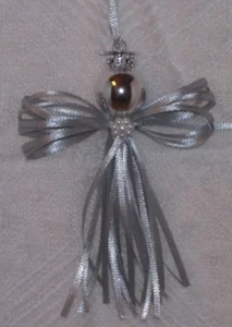 Silver Angel Gray Ribbon Charm Gift Tag Christmas Ornament - Picture 1 of 2
