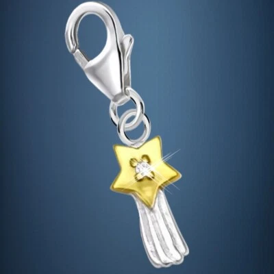 Stern-Schnuppe Karabiner Charm 925 Sterling Silber teil Vergoldet / für Armband - Bild 1 von 3
