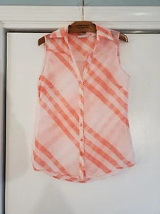 Women's New York & Company Stripe Sleeveless Button Down Small Collared Blouse - Picture 1 of 6