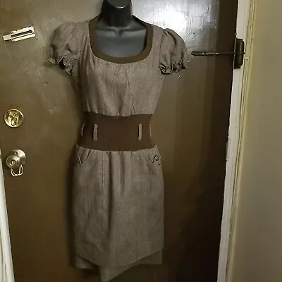 Vestido Dolce & Gabbana Marrón Lana Cuadros Tejido Cintura Hecho en Italia Forrado Pequeño Foto 1 de 4