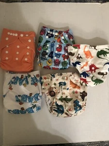 LBB by AlvaBaby 5 Cloth Diapers w/d Inserts  Adjustable Reusable Lot Read Descp - Picture 1 of 7