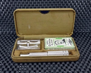 1932 Canadian Gillette TECH 4 Piece DE Safety Razor Khaki Set Stunning & Clean! - Picture 1 of 10