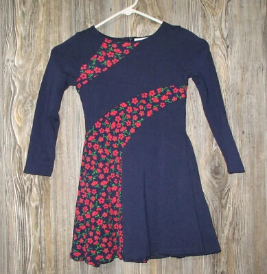 Chasing Fireflies Navy Pink Floral Pleated Flare Dress Girls Sz Small Boho Cute - Image 1 of 4