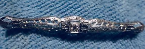 Antique stamped Pin 14k white gold set with 3 old mine cut diamonds - Picture 1 of 3