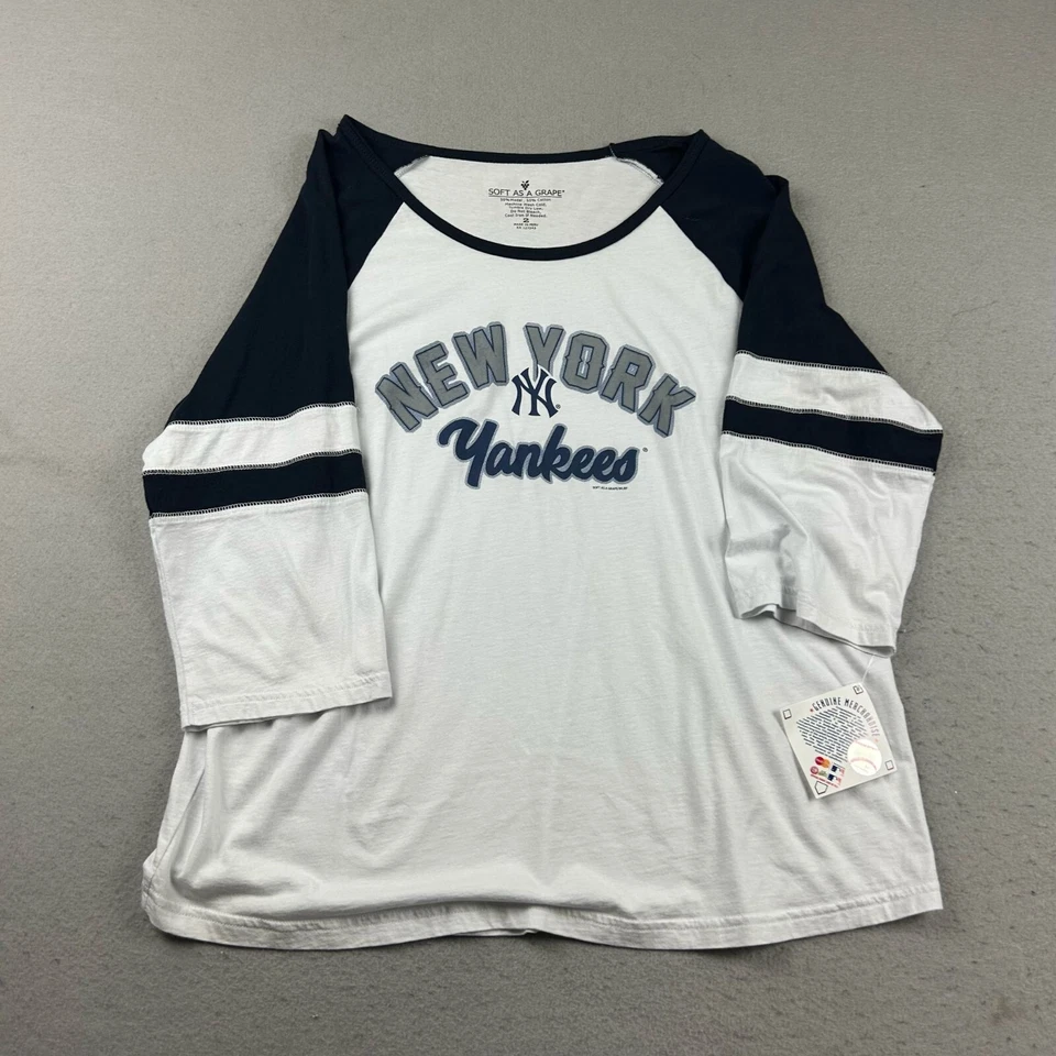 Camiseta de béisbol MLB New York Yankees para mujer 2X azul blanco mangas 3/4 nueva con etiquetas Foto 1 de 4