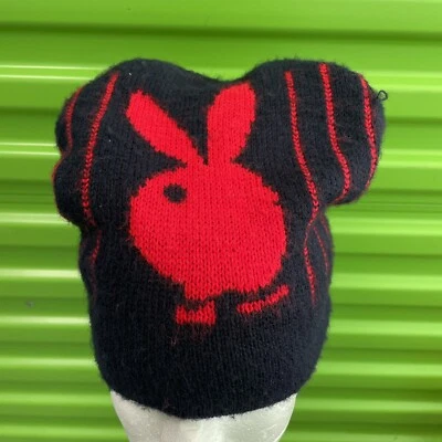 Vintage Playboy OG Beanie Double Sided Big Logo Blue Red Bunny Knit Cap Rare Y2K - Image 1 of 4