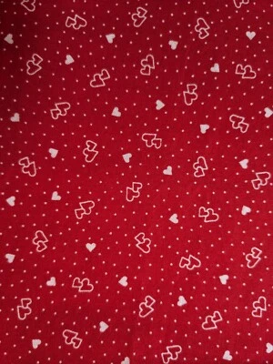 Vintage Tiny White Hearts All Over Calico Red Fabric Valentines Cute 18x36" Vday - Image 1 of 3