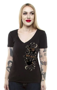 LUCKY 13 Bad Kitty Juniors Deep V-Neck T-Shirt S-2XL NEW - Picture 1 of 2