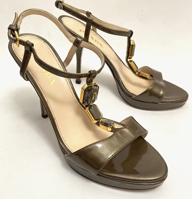 PRADA Jewel Embellished Heels Heeled Sandals 6.5 / 36.5 Ankle Strap Stilettos - Image 1 of 4