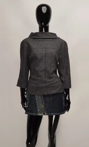 Women's Louis Vuitton Paris Wool Blend 3/4 Sleeve Cowl Neck Gray Top Size 40 - Picture 1 of 12