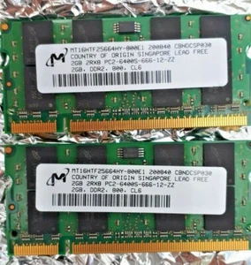 2 x MICRON TECHNOLOGY MT16HTF25664HY-800E1 2GB 800MHZ PC2-6400S-666-12-ZZ - CL6 - Picture 1 of 4