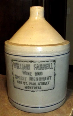 Blue Banded 2 Gallon Advertising Jug Farrell Montreal Canada Toronto Pottery - Image 1 of 4