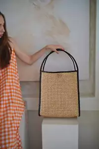 Viviana Oversized Cane and Leather Tote in Dark Brown - Picture 1 of 8