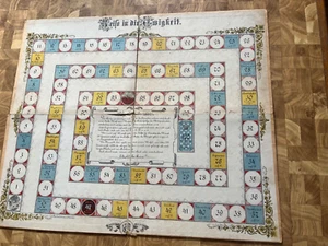 Antikes Brettspiel Würfelspiel Reise in die Ewigkeit Anleitung aufgedruckt 1860 - Bild 1 von 12