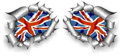 STICKER LICKER Small Pair STD RIP Ripped Torn Metal Union Jack British GB UK Flag car sticker