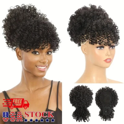 African Fluffy Ponytail Black with Bangs Pineapple Upcomb Hair Upright Natural - Image 1 of 4