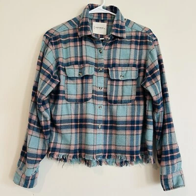 Lucky Brand Flannel Shirt Womens Sz XS Plaid Raw Frayed Hem Country Oversized - Image 1 of 4