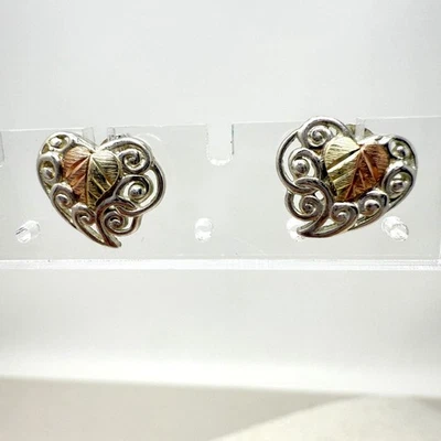 Black Hills Gold Leaf Heart Earrings Coleman Co Sterling Silver 12K - Image 1 of 4