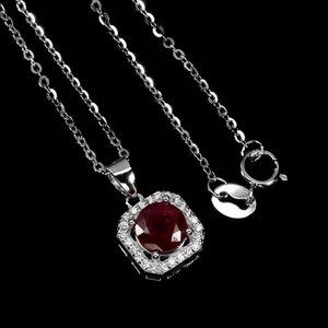 925 Sterling Silver Necklace Round Ruby 6mm Natural Gemstone Jewelry 18 Inches - Picture 1 of 13