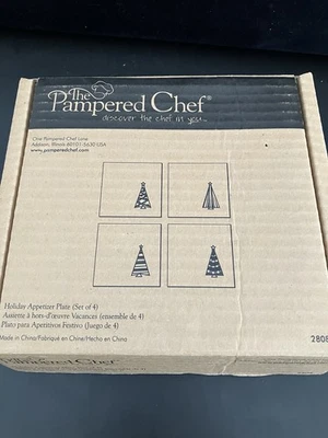 Platos de aperitivo navideño The Pampered Chef (juego 4) 2808 árbol de Navidad de 6"x6" NUEVO Foto 1 de 4