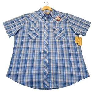 Wrangler blau kariertes Western Cowboy Pearl Snap Kurzarm Hemd, Herren Gr. XL  - Bild 1 von 11