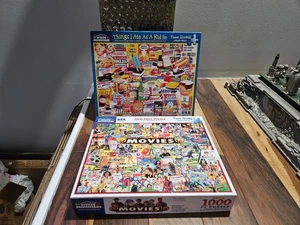 Lot of 2 1000 Piece White Mountain Puzzle- Movies & Things I Ate as a Kid - Picture 1 of 3
