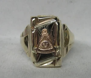 VINTAGE 10K SOLID TRI COLOR GOLD PAST MASTER MASONIC SOLID BACK RING 7.1 GRAMS - Picture 1 of 6