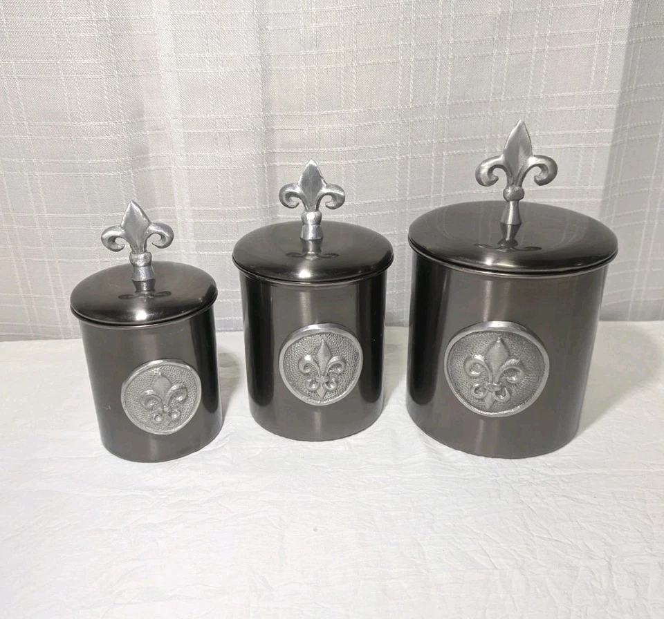 Old Dutch International ODI Fleur de Lis Metal Canister Set of 3 - Image 1 of 4