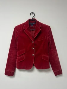 Vintage Ralph Lauren Velvet Blazer Red Jacket Rare Blue Label Luxury Womens sz 4 - Picture 1 of 24