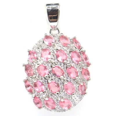 Buy 2 Get 1 Free 惊艳粉红色摩根石白色 CZ 女式约会银色吊坠 — 第 1/3 张图片
