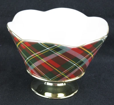 Frutero vintage Teleflora clásico rojo tartán a cuadros detalle dorado pedestal Foto 1 de 4