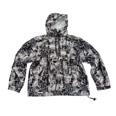 VTG! Obermeyer Anorak Jacket Pullover Windbreaker Hooded Abstract Black White L - Image 1 of 4