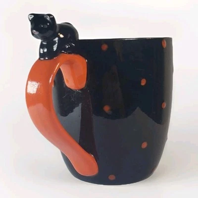 Кофейная кружка на Хэллоуин черная кошка тыква горошек глобальный дизайн сюрприз внутри - Изображение 1 из 4