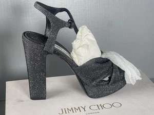 Jimmy Choo Shoes Womens Size 41 Black Heloise 120 Glitter Platform Sandals $1025 - Picture 1 of 13