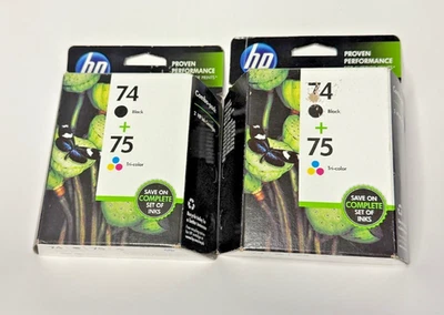 HP 74 Black + 75 Tri‑Color Ink Combo Pack – Sealed – Exp. NOV 2014 - Image 1 of 3