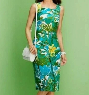 Talbots Size 4 Sleeveless Fit & Flare Dress Floral Tropical Print Cotton Blend - Image 1 of 4