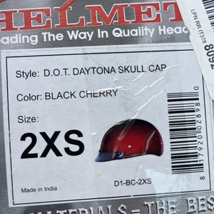 Daytona Helmets DOT Skull Cap 2XS Black Cherry Motorcycle Helmet Quick Release - Picture 1 of 8