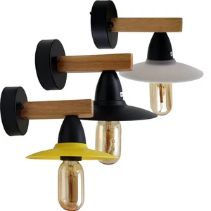 Applique da parete vintage stile industriale retrò legno lampada da parete lampada UK - Foto 1 di 7