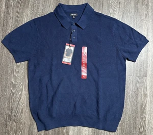 DKNY Suéter Polo Para Hombres XL Azul Marino Algodón Acanalado Tejido Manga Corta K25G523402 - Imagen 1 de 5