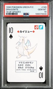 DRAGONITE - 10 OF SPADES - 1996 POKEMON GREEN PLAYING CARD#149 - PSA 10 - Picture 1 of 4