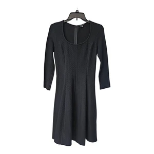 Theory Dress Size 4 Black Textured 3/4 Sleeves Unlined Hidden Back Zip USA - Picture 1 of 9