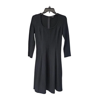 Theory Dress Size 4 Black Textured 3/4 Sleeves Unlined Hidden Back Zip USA - Image 1 of 4