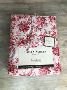 Laura Ashley QUEEN Größe Urlaub Baumwolle Bettwäsche Set-Faye Toile rot geblümt - Bild 1 von 4