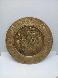 Plato de latón o hojalata en relieve decoración pared cocina familiar 14 pulgadas B1 - Imagen 1 de 6