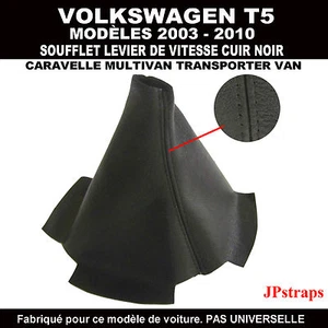 VW T5 (2003-2010) SOUFFLET LEVIER DE VITESSE 100% VÉRITABLE CUIR NOIR  - Picture 1 of 1