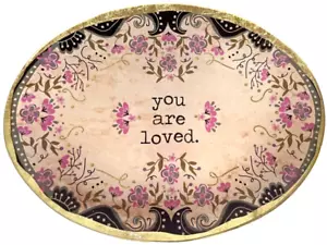 Glass Trinket Dish Natural Life You Are Loved 6.5” Pink Gold Black Cottagecore - Picture 1 of 6