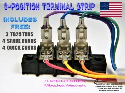  CURTIS TERMINAL STRIP, 3-POSITION WITH QUICK CONNECTS & FREE CRIMP CONNECTORS - Image 1 of 4