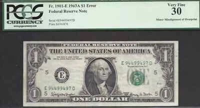 $1 1963-A FRN Misaligned Overprint Serials + Seals Shift PCGS VF 30 - Image 1 of 2