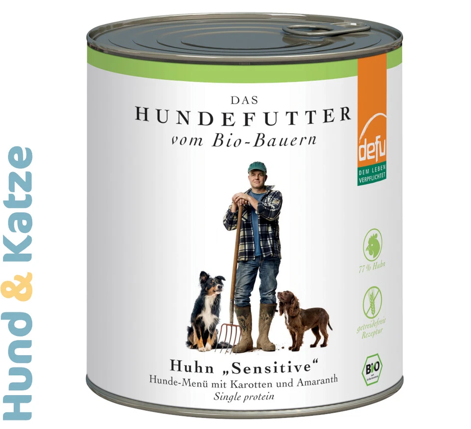 6 x 820 g defu BIO-NASSFUTTER ADULT SENSITIVE HUHN, MONO-PROTEIN VON DEMETER - Bild 1 von 1