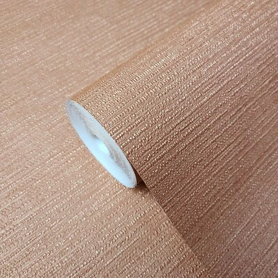 Papel pintado moderno texturizado líneas horizontales tela sintética lisa naranja contemporáneo Foto 1 de 4